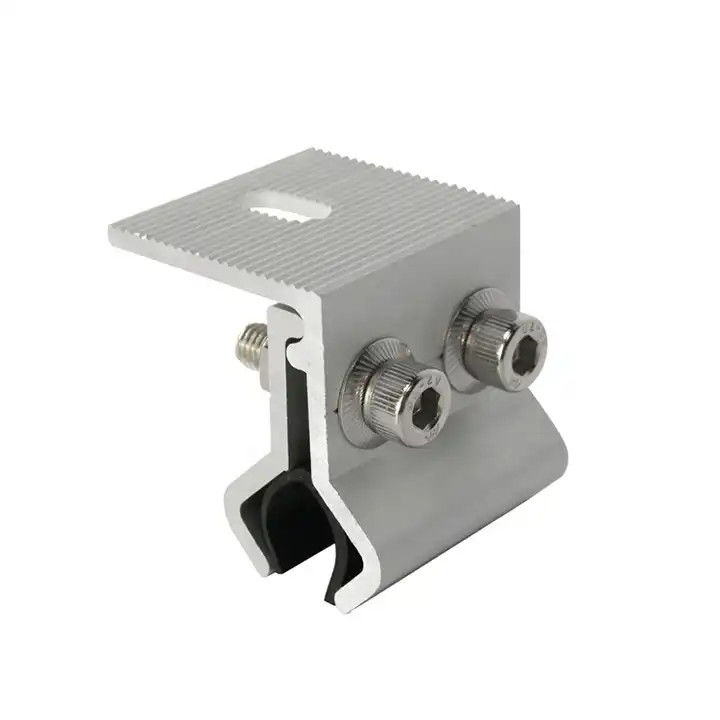 Metal çatı güneş paneli alüminyum armatür PV çatı kurulum seti Çinli üreticiden dikey dikişli çatı armatürü